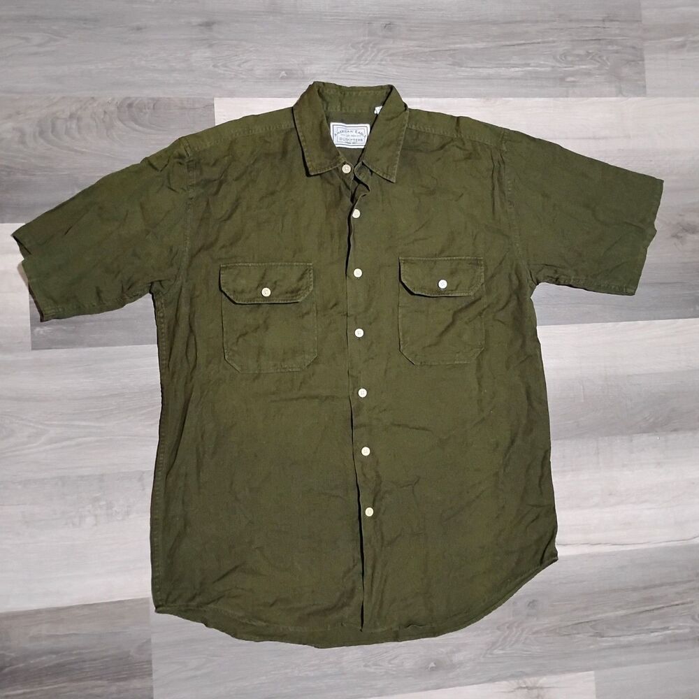 Vtg American Eagle Green Button Front Shirt Men's M Cotton Linen Blend Pockets